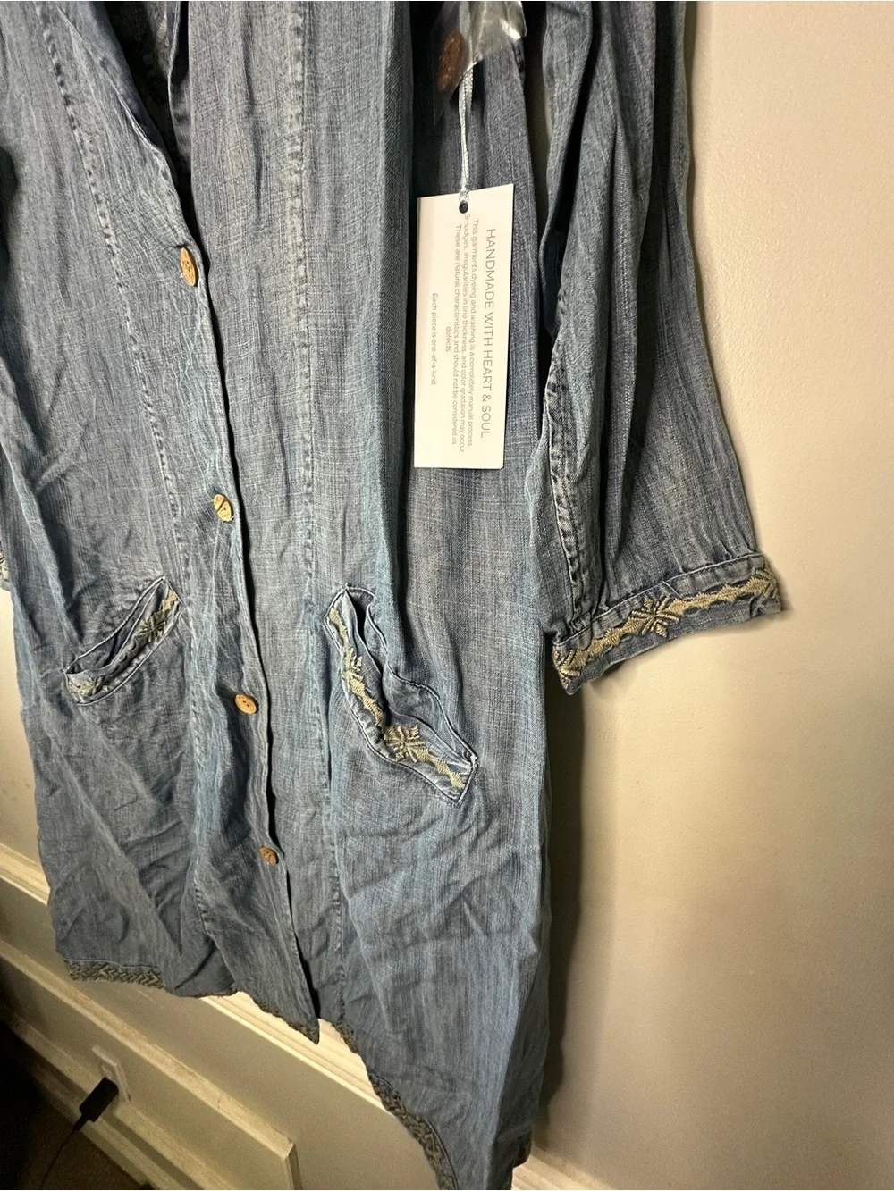 Light Wash Denim Button-Front Duster Laramie jacket Coat - Picture 6 of 6